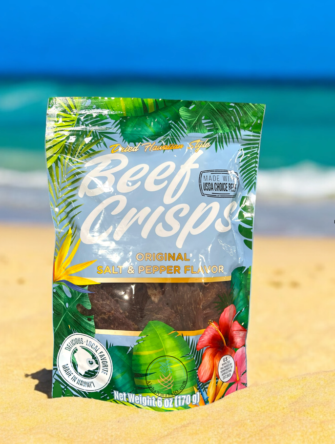 Hawaiian Beef Crisps – Salt & Pepper Flavor – Crispy, High-Protein Snack – Made with USDA Choice Beef – 6oz (170g) – Made in Hawaii