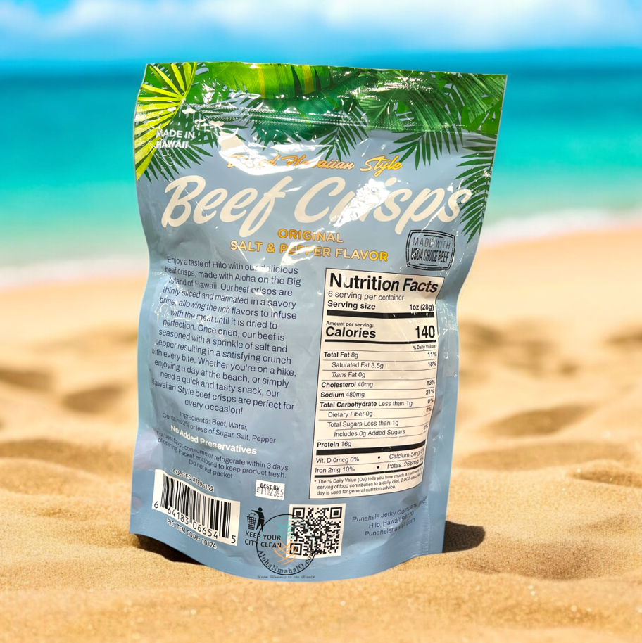 Hawaiian Beef Crisps – Salt & Pepper Flavor – Crispy, High-Protein Snack – Made with USDA Choice Beef – 6oz (170g) – Made in Hawaii