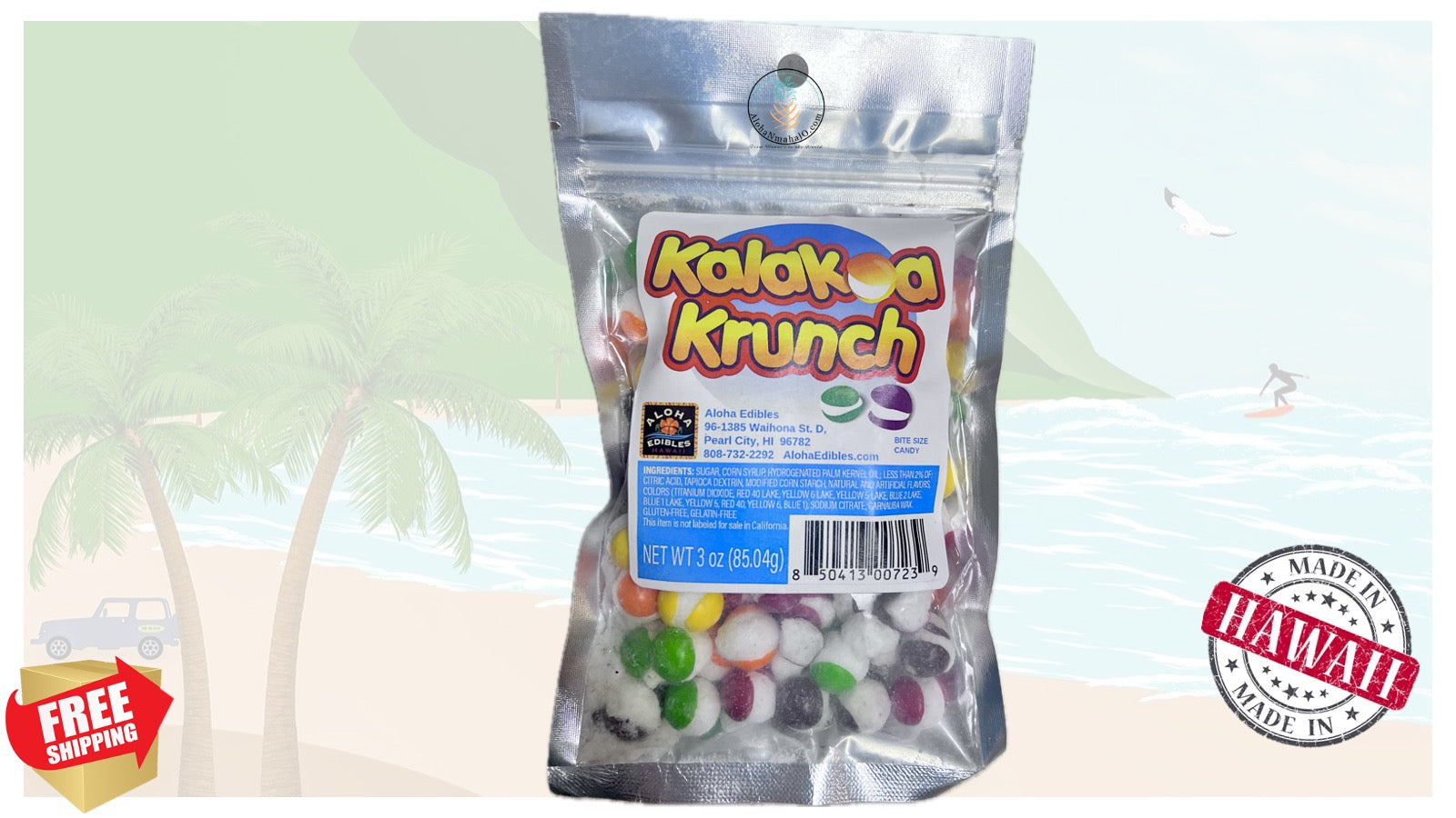 Kalakoa Krunch Reg Tropical Candy Mix - Gluten-Free, Gelatin-Free Bite-Size Sweets from Hawaii - 3 oz Bag