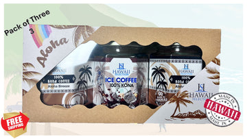 Hawaii Selection Trio Pack - 100% Kona Coffee Variety Set, Includes Aloha Breeze & Ice Coffee, Freeze-Dried Instant - 1.5 oz Jars