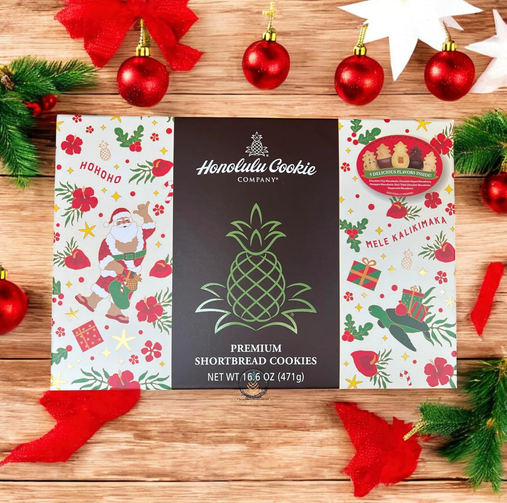 Hawaiian Holiday Shortbread Cookie Gift Box – 30 Assorted Island Flavors – Tropical Christmas Treats with Macadamia Nut, Chocolate & Peppermint