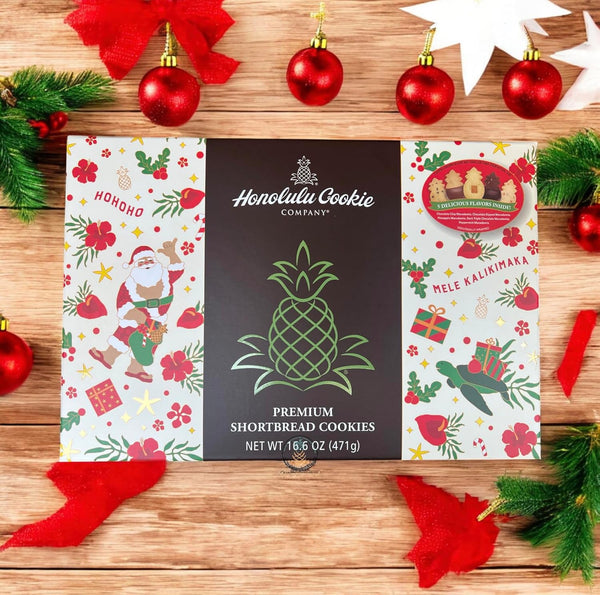 Hawaiian Holiday Shortbread Cookie Gift Box – 30 Assorted Island Flavors – Tropical Christmas Treats with Macadamia Nut, Chocolate & Peppermint