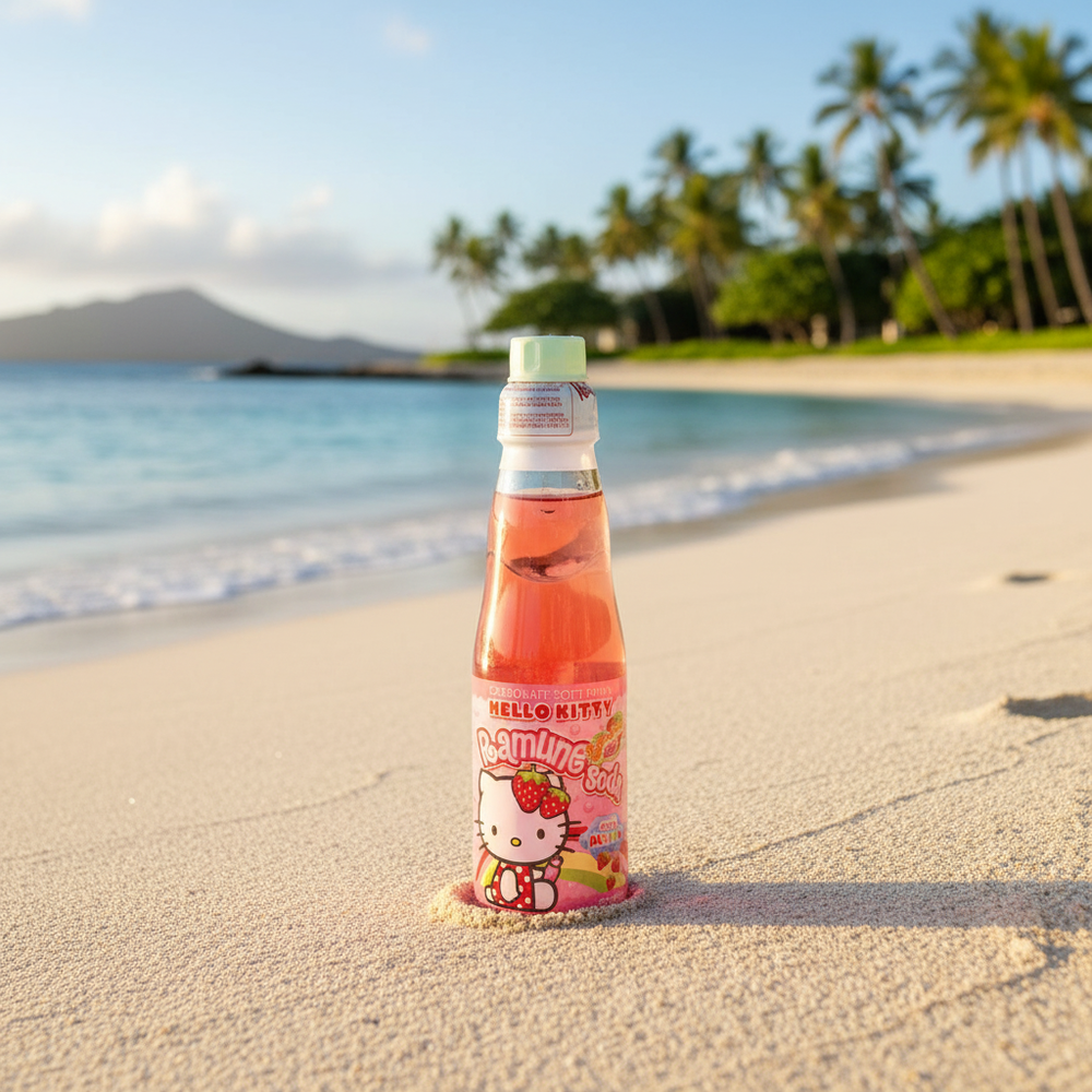 Hello Kitty Ramune Soda – Refreshing Strawberry Japanese Marble Soda, 6.6 fl oz