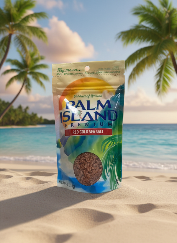 Palm Island Hawaiian Red Gold Sea Salt - Authentic Alaea Volcanic Clay Infused Finishing Salt, 4 oz
