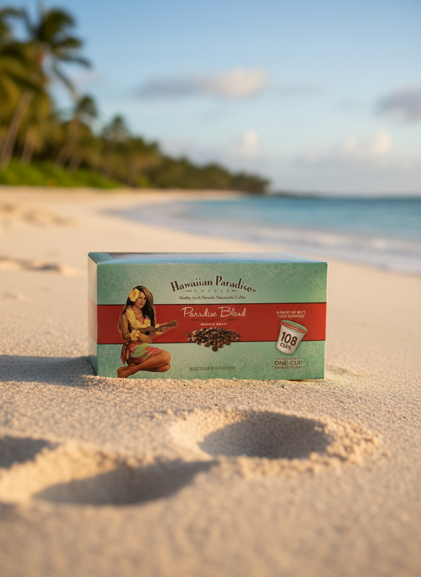 Hawaiian Paradise Coffee Paradise Blend 108 Count Single Serve Pods - Medium Roast Bulk Box - Island-Crafted Coffee Compatible with Keurig K-Cup Brewers
