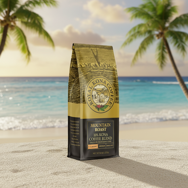 Royal Kona Mountain Roast Medium Roast Ground Coffee - 10% Kona Blend, 8 Ounce