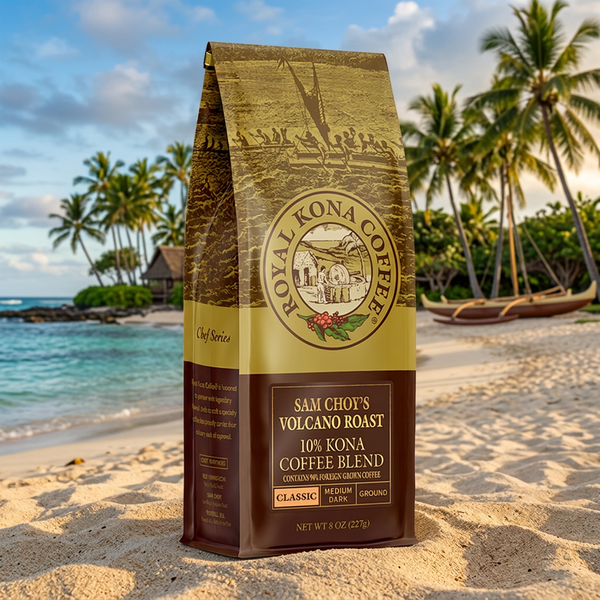 Sam Choys Volcano Roast Kona Coffee Blend, Medium Roast, 10 oz