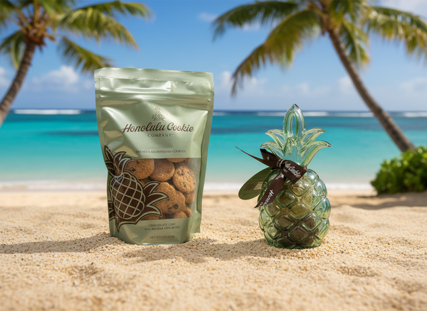 7 Day Goodness Honolulu Premium Chocolate Chip Macadamia Shortbread & Pineapple Ornament Cookie Bundle - 2 Piece Gift Set
