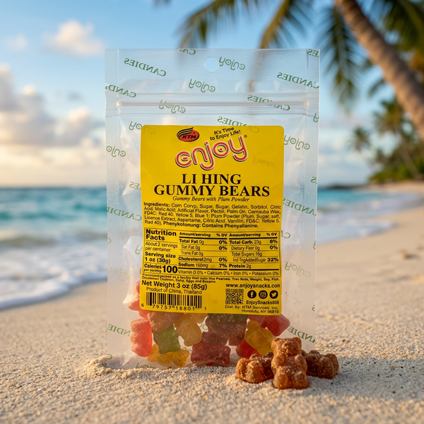 Enjoy Li Hing Gummy Bears, Sweet & Tart Hawaiian Candy, 4 oz Bag