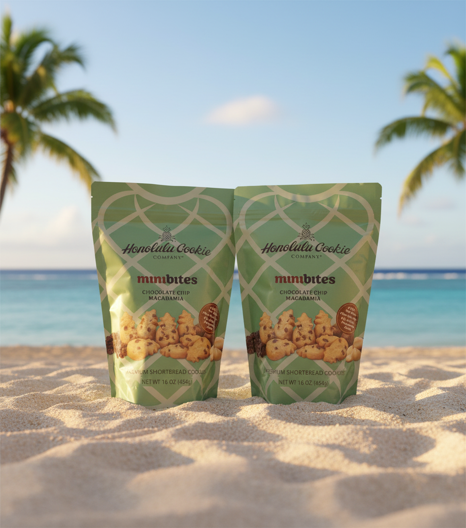 Honolulu Cookie Co. Mini Bites Chocolate Chip Macadamia Shortbread - Two 16oz Bags (32oz Total)