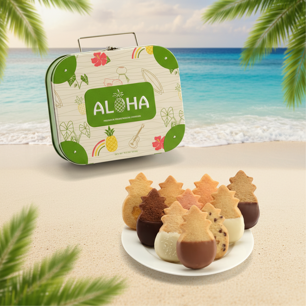♡alohamana♡ Honolulu Cookie Company Aloha Suitcase Tin - 20 Piece Tropical