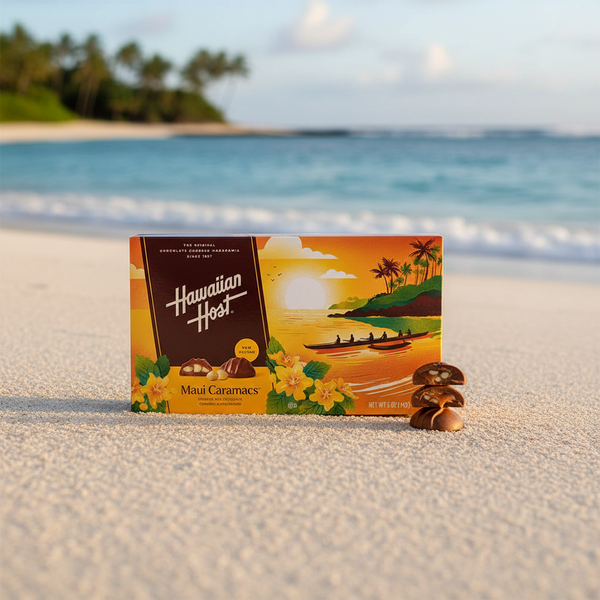 Hawaiian Host Maui Caramacs - Premium Sea Salt Caramel & Roasted Macadamia Nut Milk Chocolate Gift Box (6 oz)