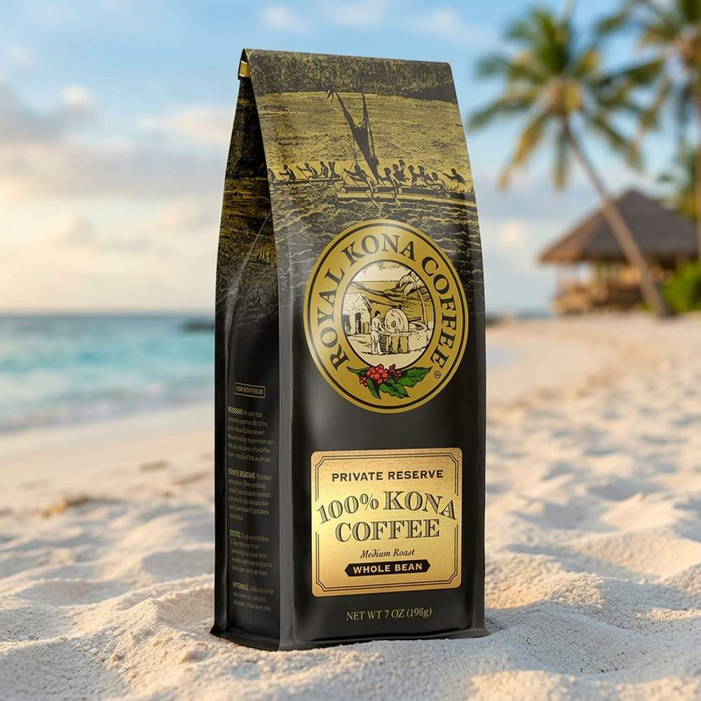 ROYAL KONA COFFEE Whole Bean, 100% Hawaiian Kona Medium Roast, 7 oz