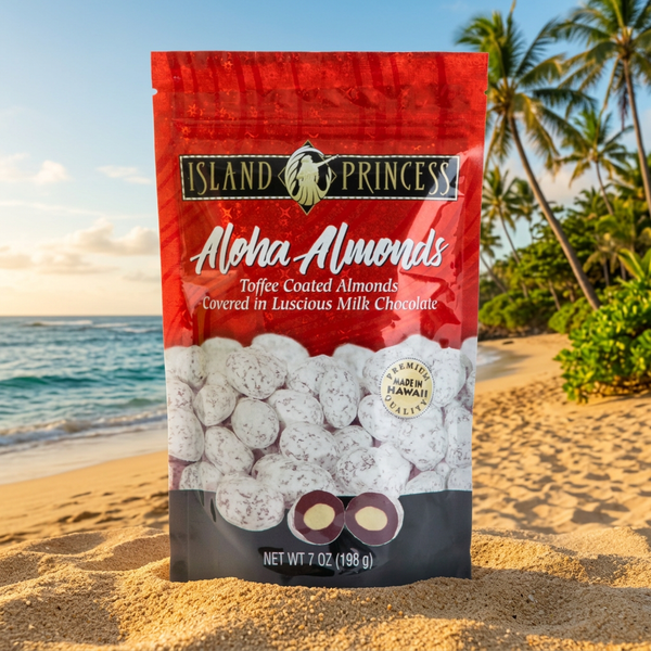 Island Princess Hawaii Aloha Almonds, Handcrafted Chocolate Toffee, 7oz Bag