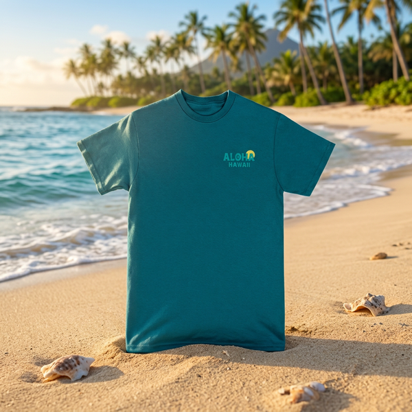 Ocean Inspired Hawaiian Sea Turtle Premium Crew Neck Tee, Ocean Teal, Adult Sizes S-XXL