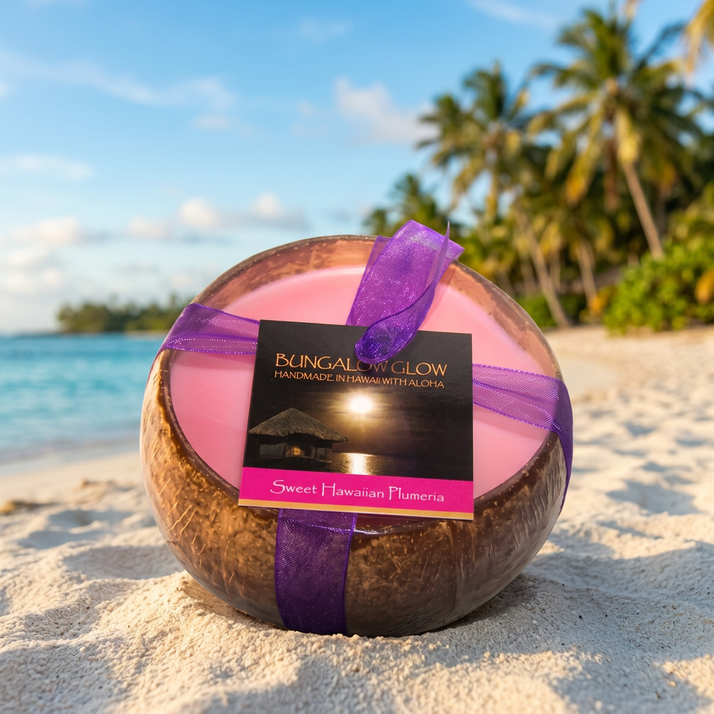 Bubbleshackhawaii Sweet Hawaiian Plumeria Candle, 100% Soy Wax, 8 oz