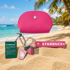 Starbucks 2026 Pink Drink Collection Wristlet Keychain Set – Coin Pouch with Strawberry Charm