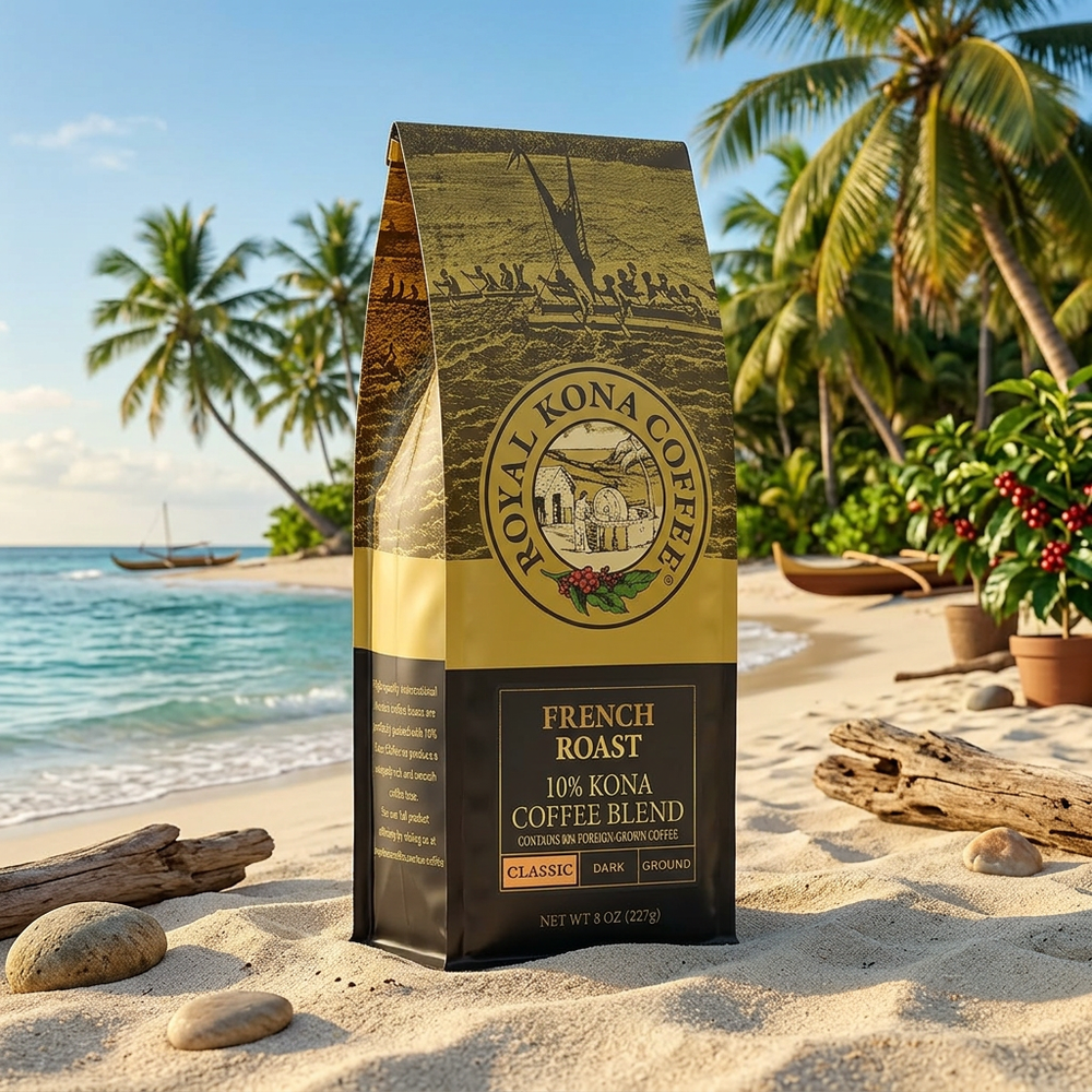 Royal Kona Coffee Classic French Roast, Hawaiian Kona Ground Coffee, 8 oz