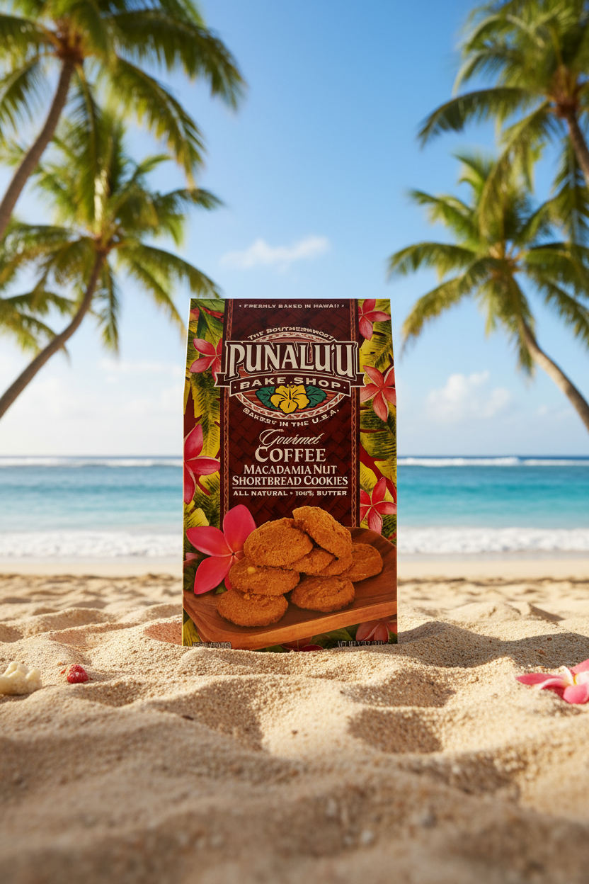 Punaluu Bake Shop Coffee Macadamia Nut Shortbread Cookies - Authentic Hawaiian 5oz Bag