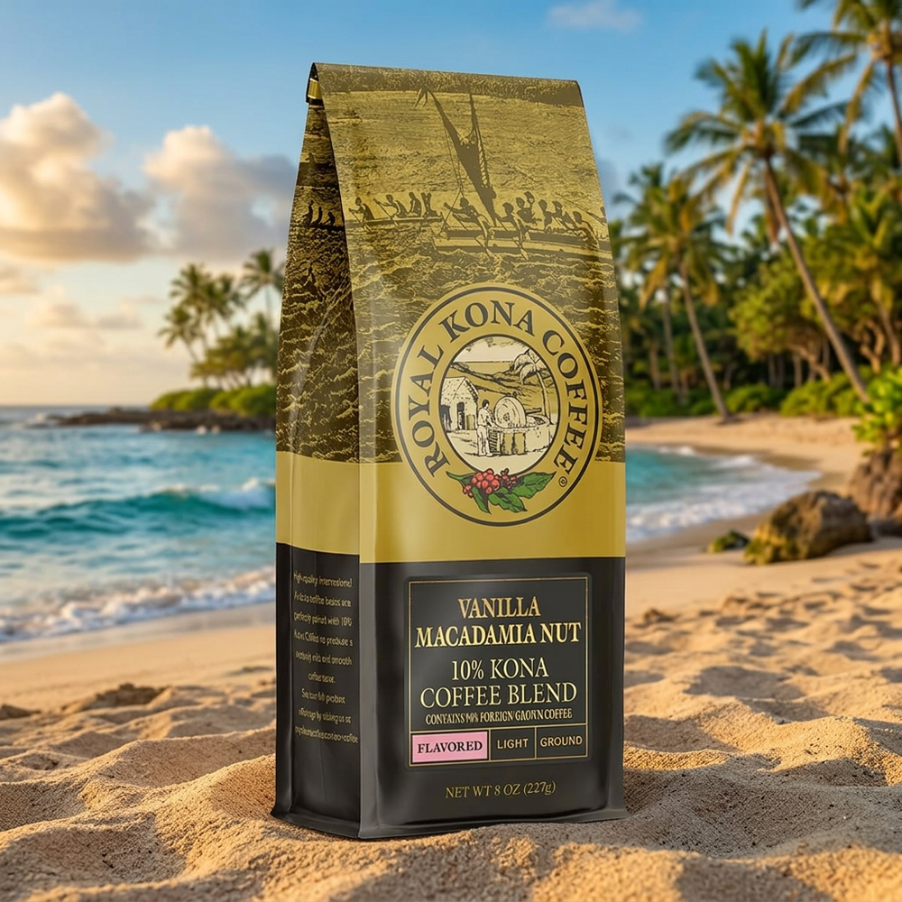 Royal Kona Coffee, Vanilla Macadamia Ground, 8 Ounce