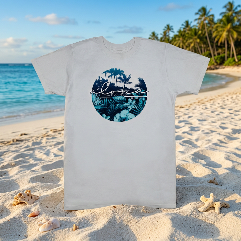 Aloha Scenic Ladies Crew Neck Tee, White Hawaii Graphic Tee, S-XXL