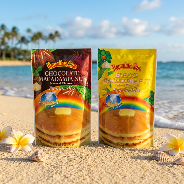 Hawaiian Sun Pancake Mixes, Chocolate Macadamia & Banana Macadamia, 2-Pack