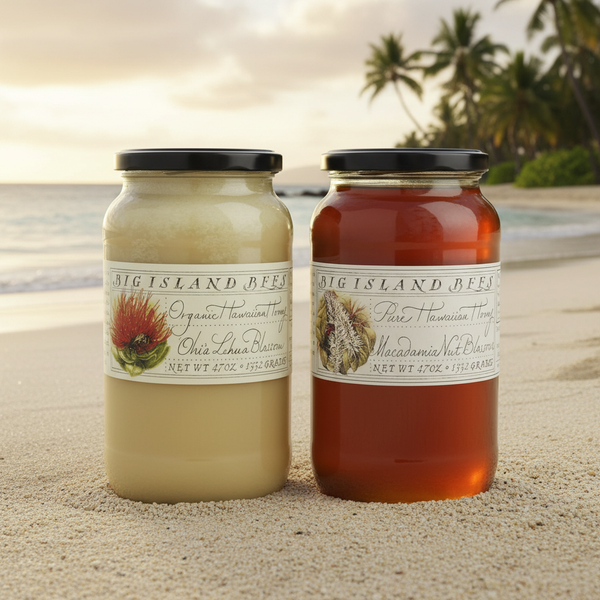 Big Island Bees Raw & Organic Hawaiian Honey Bundle - 47 oz Glass Jars (2-Pack: Lehua & Macadamia Nut)