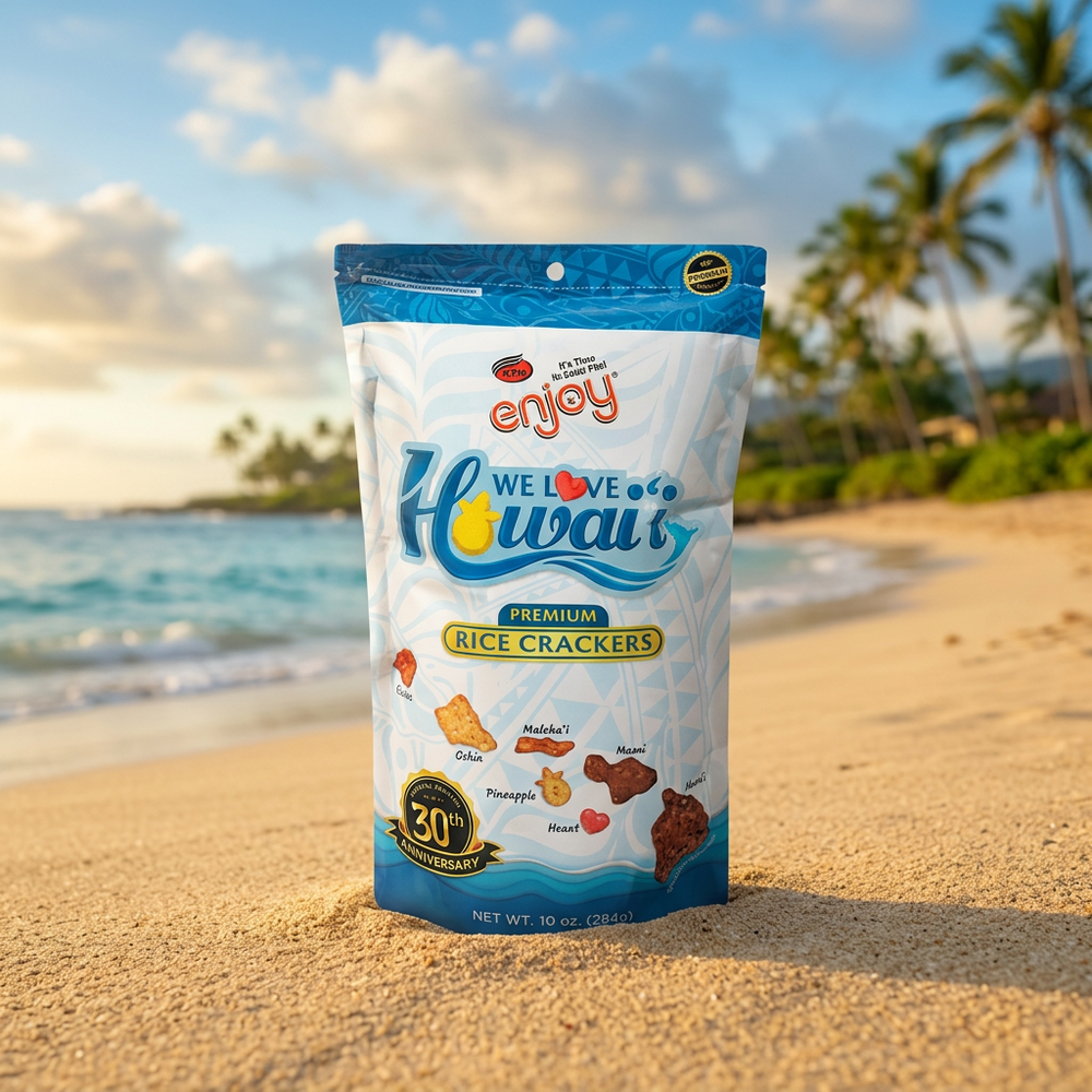 Enjoy Snacks We Love Hawaii Arare, Island-Shaped, 10 oz Resealable Bag
