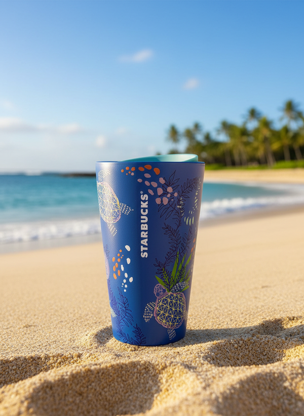 Starbucks 2021 Hawaii Collection 12oz Blue Sea Turtle & Moon Double Walled Ceramic Tumbler