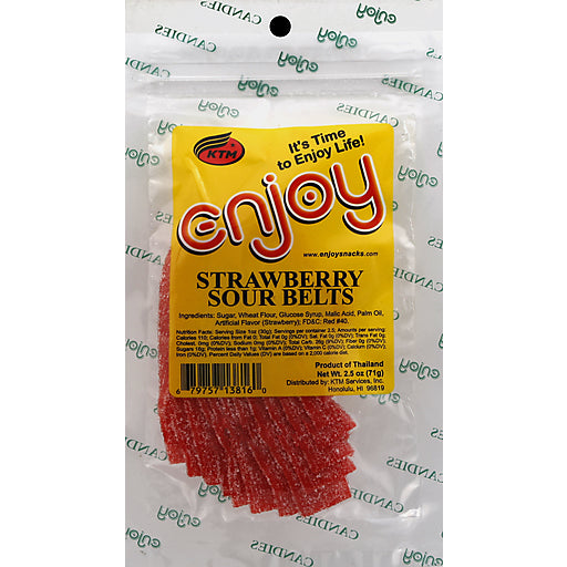 Enjoy Strawberry Sour Belts, Sweet & Tangy Candy, 2.5 oz Bag