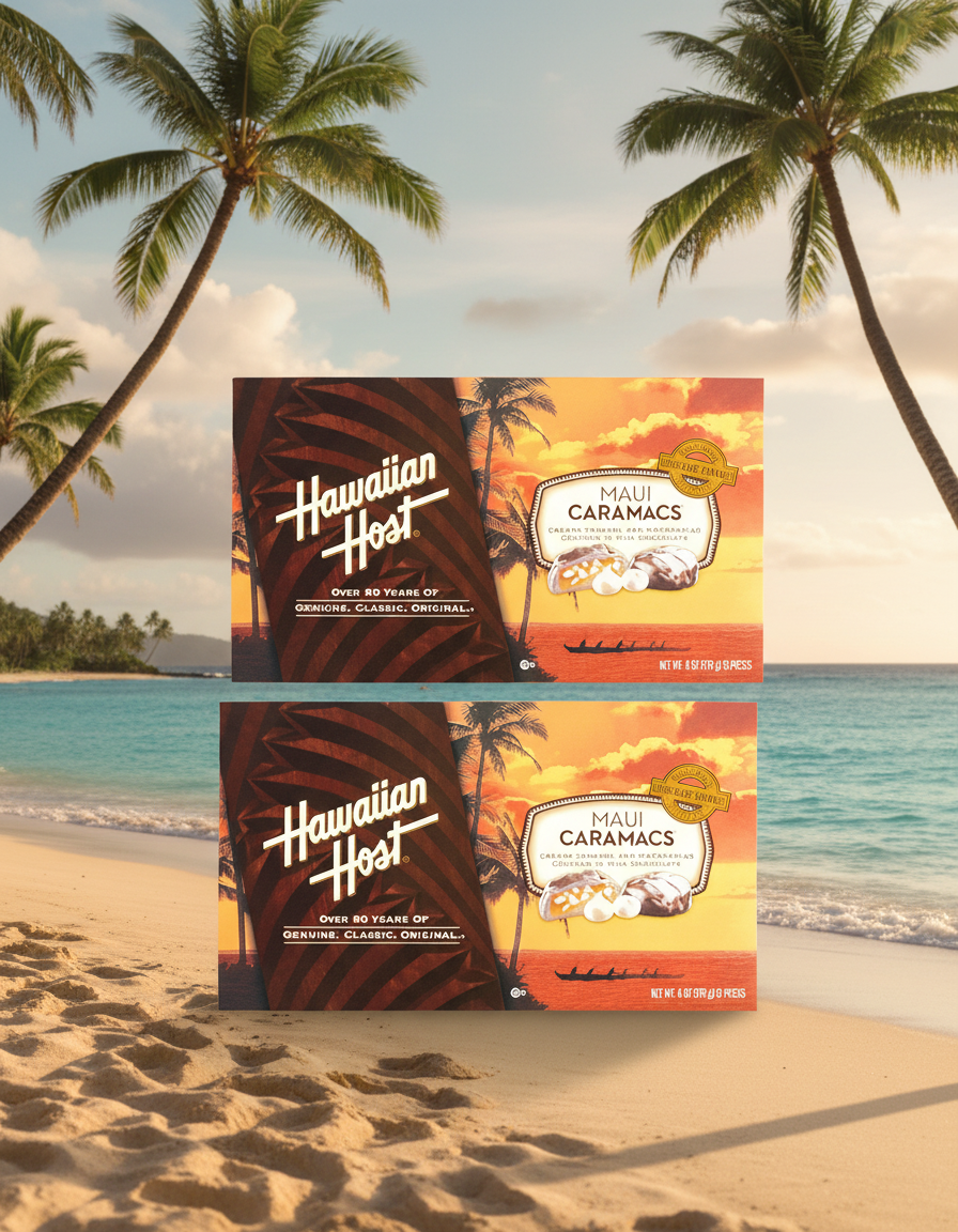 Hawaiian Host Maui Caramacs - Creamy Caramel & Macadamia Nuts in Milk Chocolate (Two 6 oz Boxes)