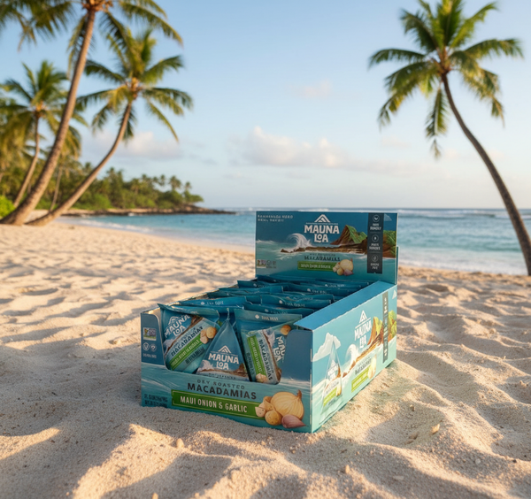 Mauna Loa Garlic Onion Roasted Macadamia Nuts - 24 Pack Mini Pouches - Keto & Gluten Free Savory Island Snack