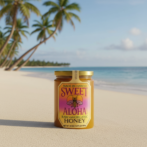 Sweet Aloha Organic Hawaiian Raw Honey – 100% Unfiltered & Wildcrafted – 30 oz Premium Glass Jar