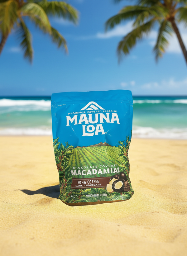 Kona Coffee Dark Chocolate Covered Macadamia Nuts - 20 oz Premium Hawaiian Gift Bag