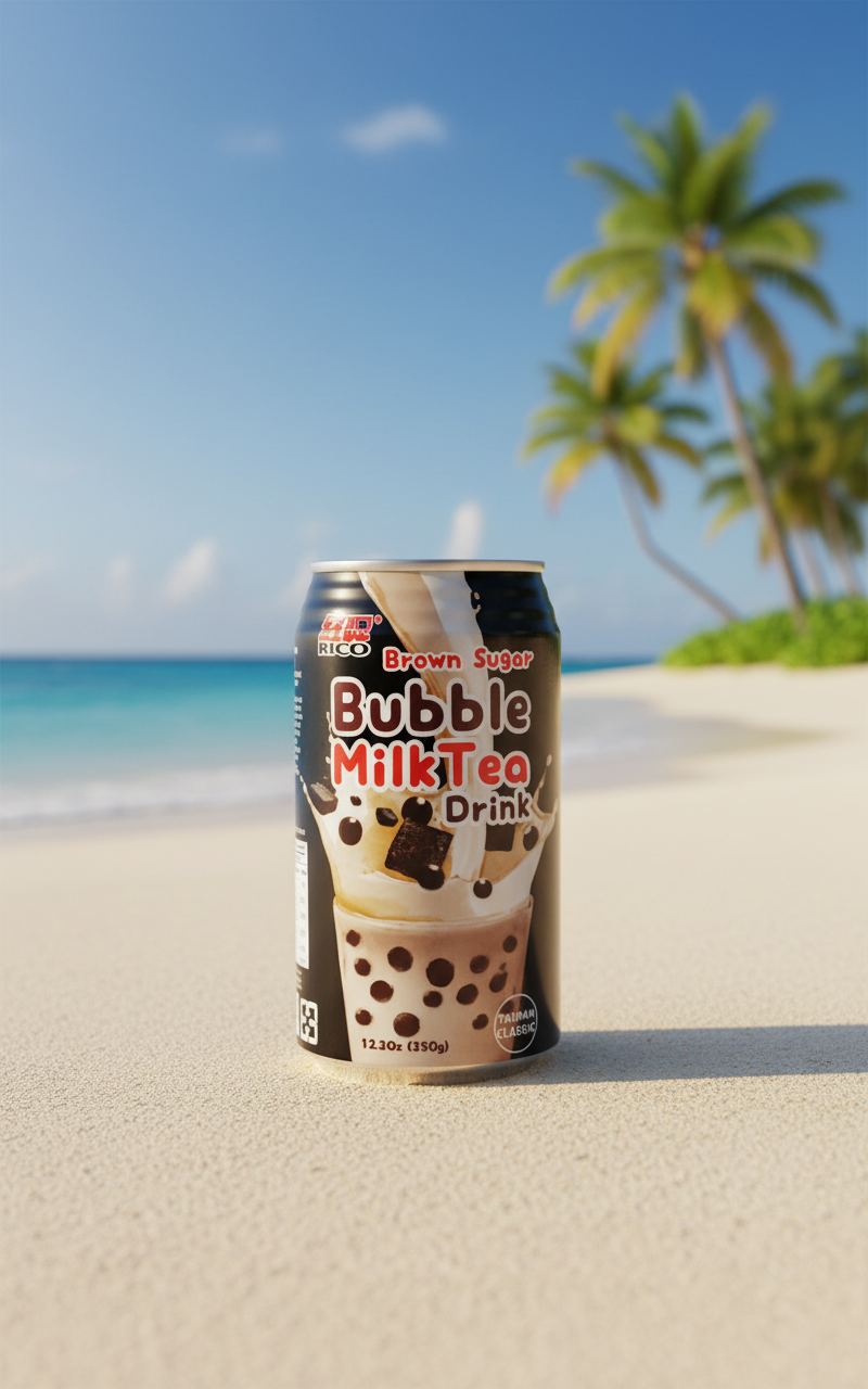 Rico Brown Sugar Bubble Milk Tea with Tapioca Pearls - 12.3oz Can (Pack of 8)