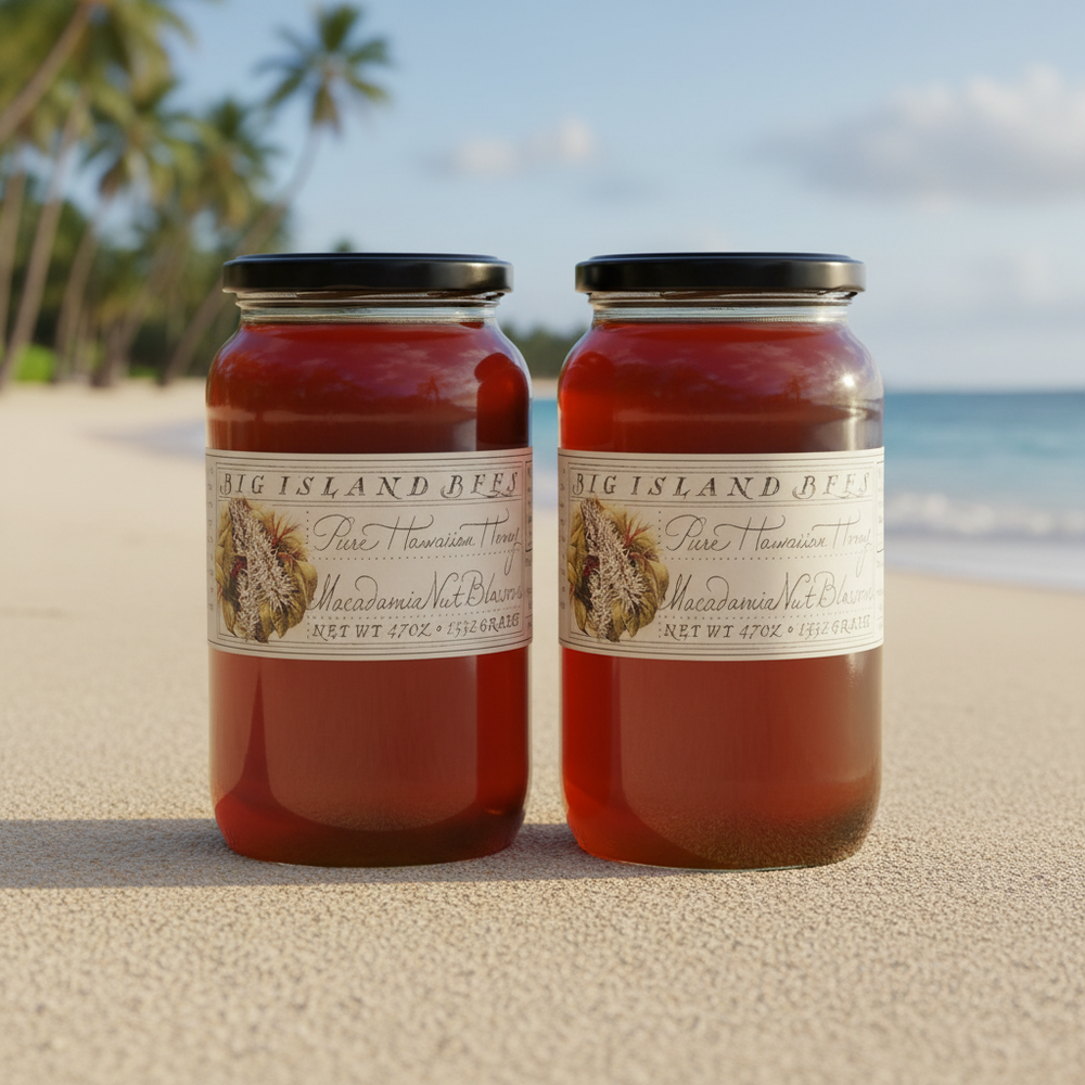 Big Island Bees Raw Macadamia Nut Blossom Honey - 2-Pack (47 oz Glass Jars)
