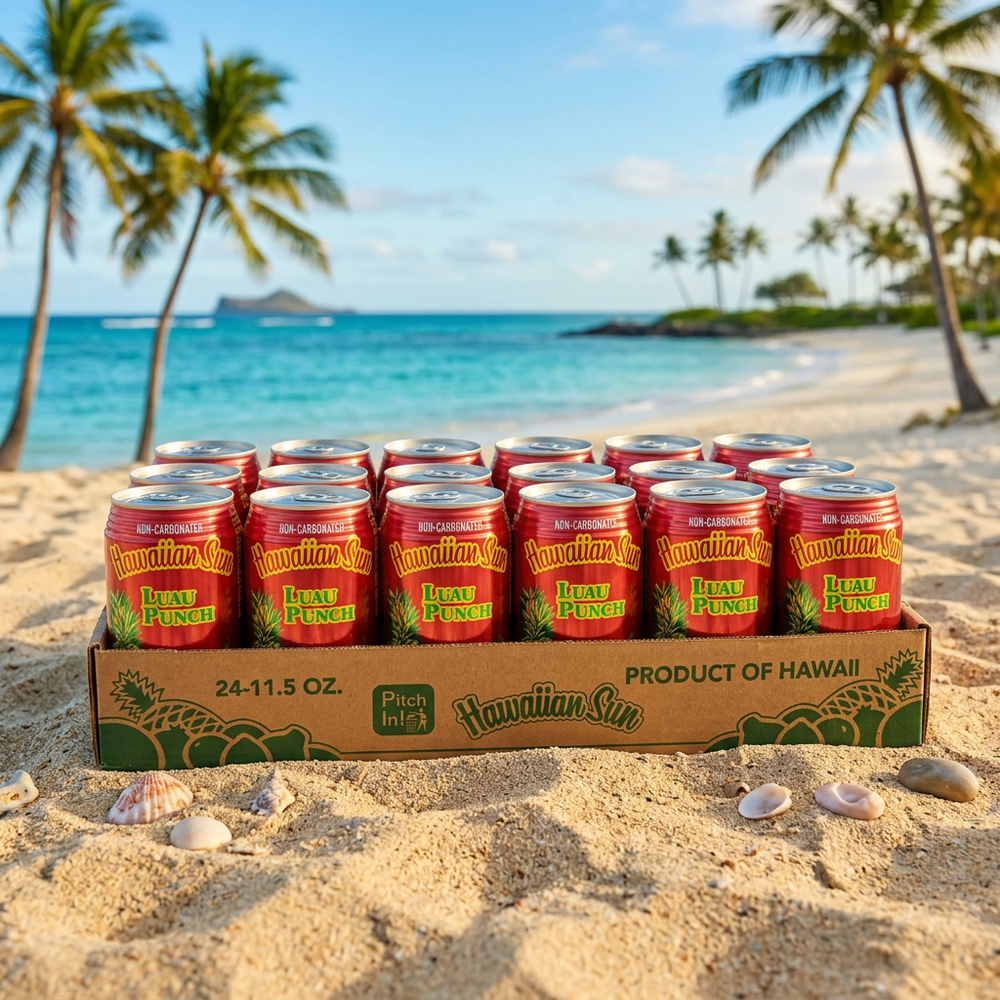 Hawaiian Sun Luau Punch Drink, Tropical Fruit Blend, 24-Pack 11.5oz Cans