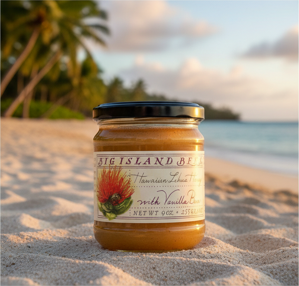 Raw Hawaiian Ohia Lehua Honey with Vanilla Bean by Big Island Bees - 9 oz Gourmet Glass Jar