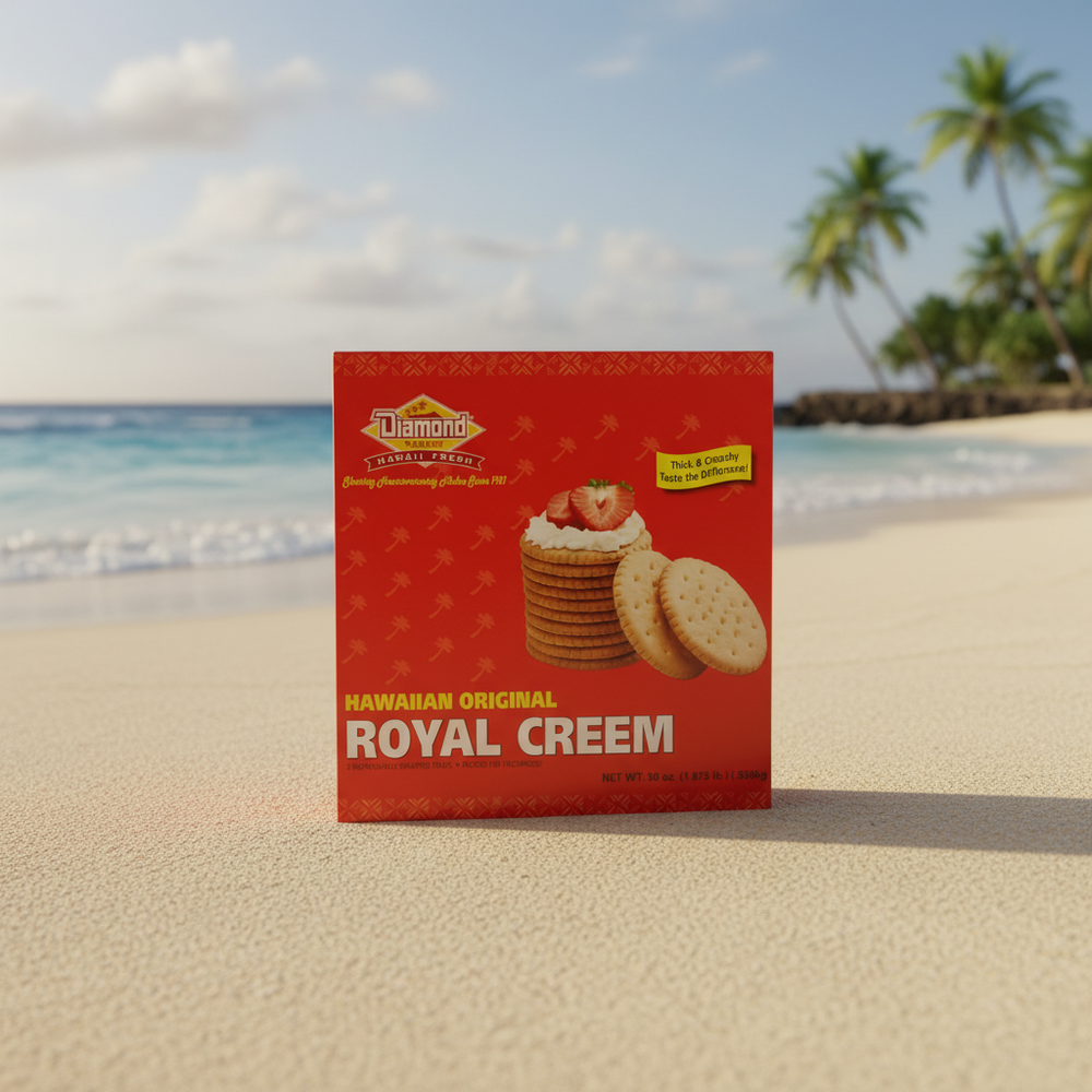 Diamond Bakery Hawaiian Royal Creem Crackers - Original Island-Crafted Thick & Crunchy Biscuits, 30oz Box