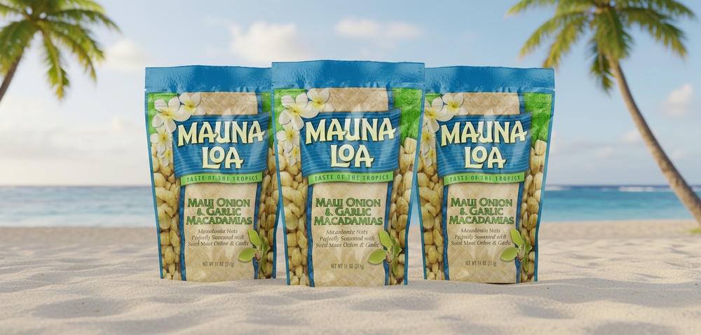 Mauna Loa Maui Onion & Garlic Macadamia Nuts (3 Pack) - 10oz Bags | Premium Roasted Hawaiian Snack