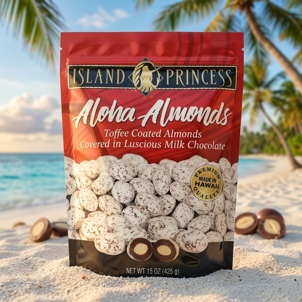 Island Princess Aloha Almonds, Toffee Milk Chocolate Covered, 15 oz