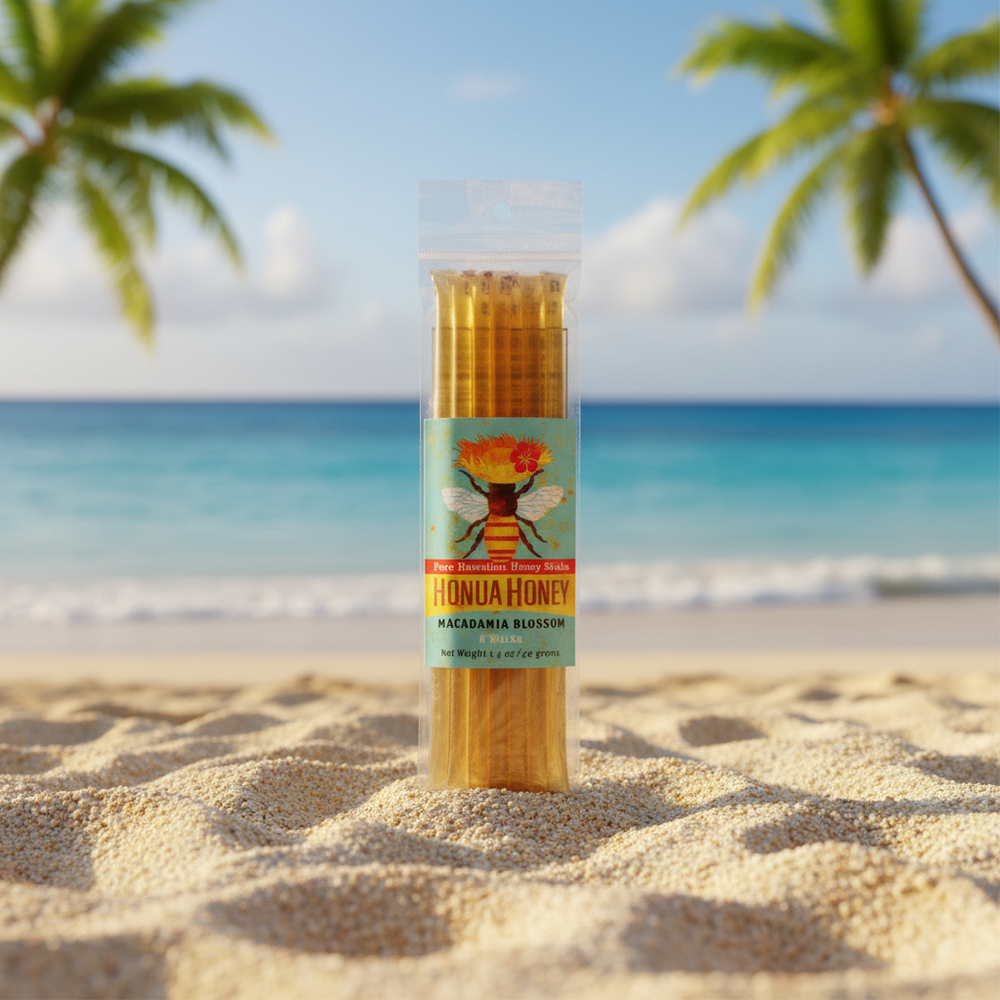 Big Island Bees Macadamia Blossom Honey Sticks - 100% Pure Hawaiian Honey Straws - 8 Pack