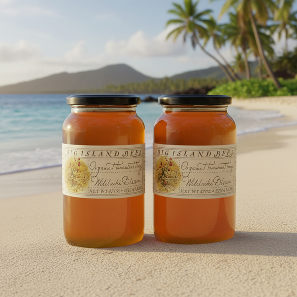 Big Island Bees Raw Organic Wilelaiki Honey - 2-Pack (47 oz Glass Jars) | Authentic Hawaiian Christmas Berry Flavor