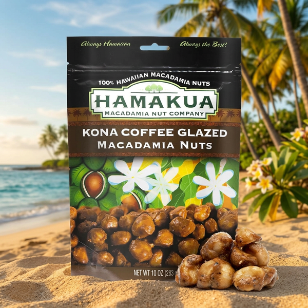 Hamakua Macadamia Nuts, Kona Coffee Glazed, Whole & Halves, 10 oz Bag