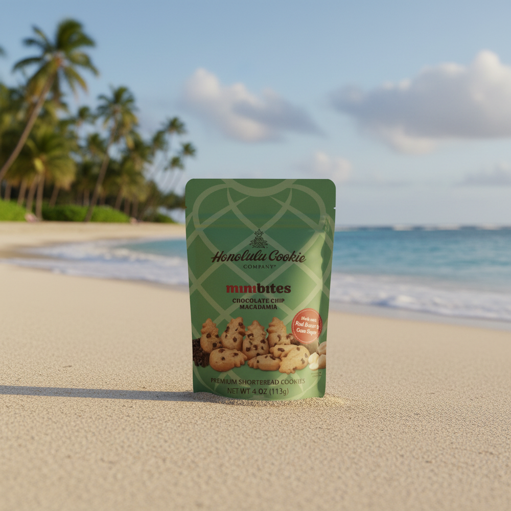 Honolulu Cookie Choco Chip Macadamia - Authentic Hawaiian Shortbread Style Cookies, 4 oz Bag