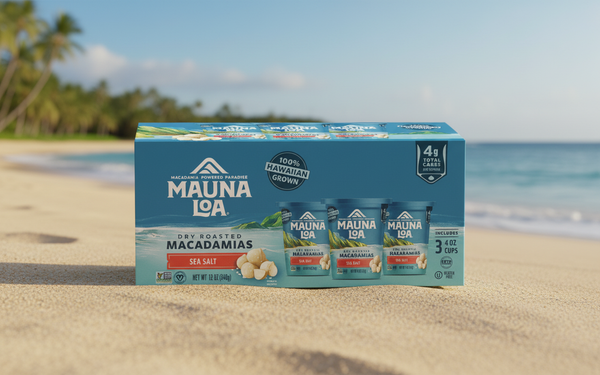 Mauna Loa Dry Roasted Macadamias with Sea Salt, Hawaiian Grown Keto Friendly Snacks, 12-Pack 4oz Cups