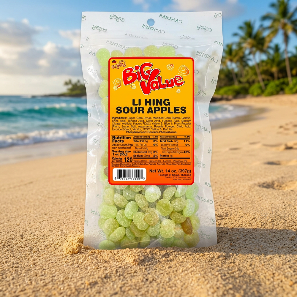 Enjoy Snacks Li Hing Sour Apples, Sweet & Tart Hawaiian Candy, 14 oz