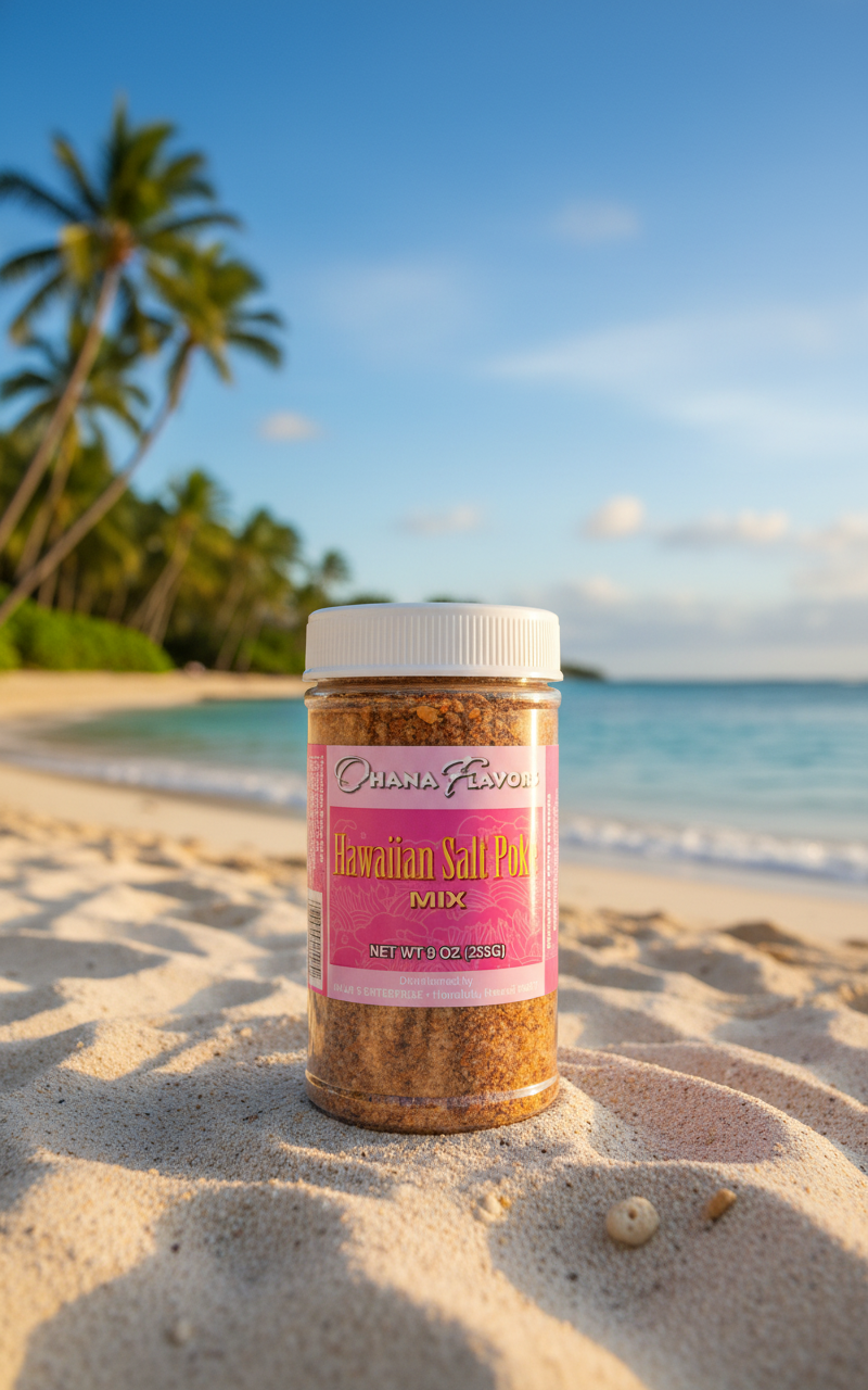 Ohana Flavors Hawaiian Salt Poke Mix – Authentic Alaea Sea Salt Seasoning Blend, 9 oz Jar