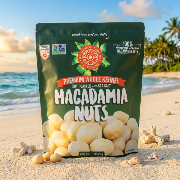 Hawaiian Macadamia Nut Co. Premium Whole Kernel Nuts, Dry Roasted Sea Salt, 20 oz