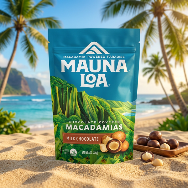 Mauna Loa Premium Hawaiian Chocolate Covered Macadamia Nuts, Milk Chocolate, Cocoa Dusted, 8 Oz Bag